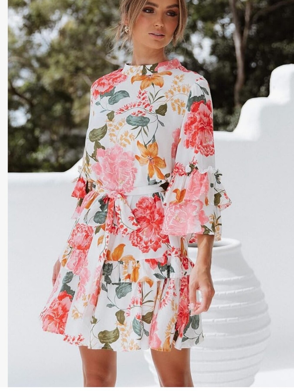 Petal & Pup White Dress with Pink Floral Print